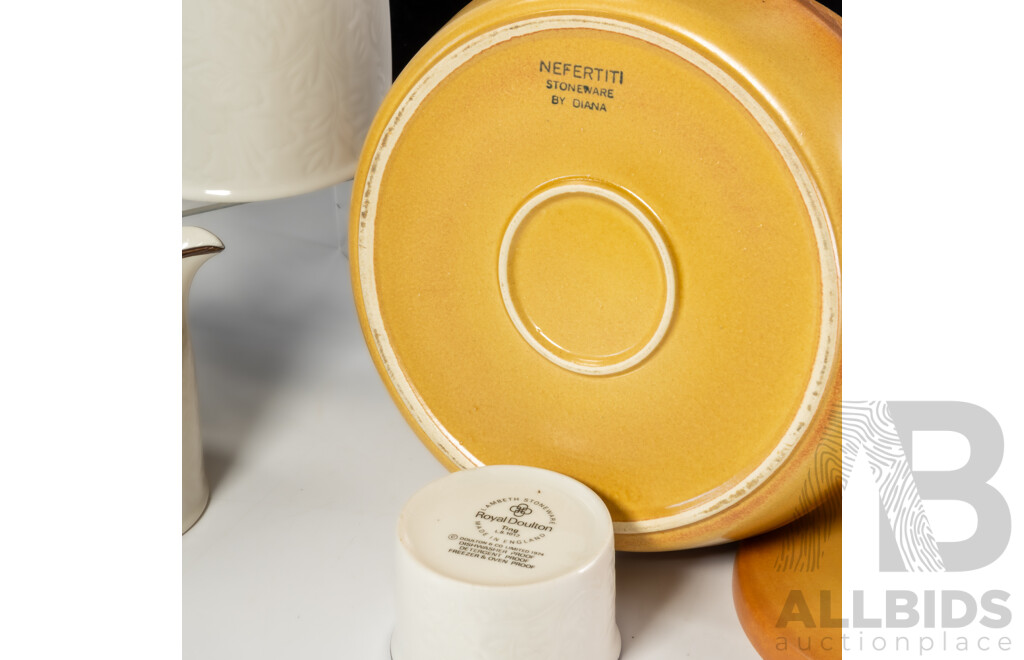 Collection Three Royal Doulton Lambeth Pieces in Ting Pattern Along with Mid Century Dianna Nefertiti Lidded Tureen