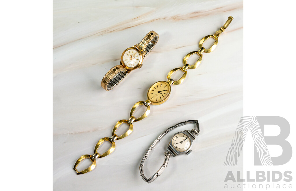 Vintage Omega & Olma 17 Jewels Ladies Watches, Manual Winding with Movement, Coronet Watch with Missing Crown