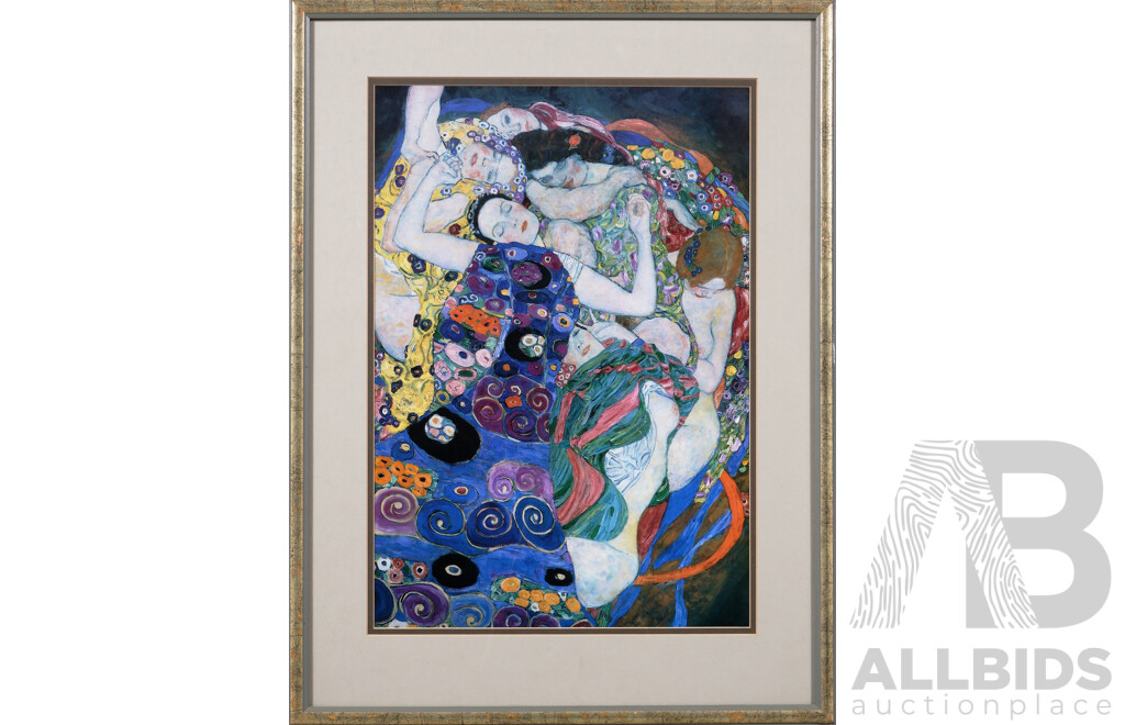 Gustav Klimt, (Austrian, 1862-1918), The Kiss (1907-08) & The Maiden (1913), Wonderful Pair of Quality Prints After The Original Oils, 57 x 43 cm (frames) (2)