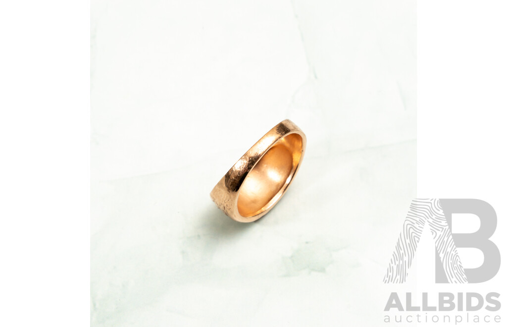 9ct Rose Gold Patterned Low Dome Ring, Size M, 4.96 Grams - Boxed