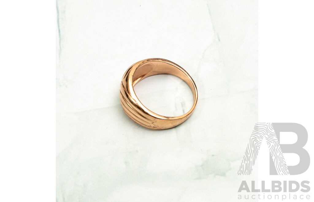 9ct Rose Gold Patterned Low Dome Ring, Size M, 4.96 Grams - Boxed