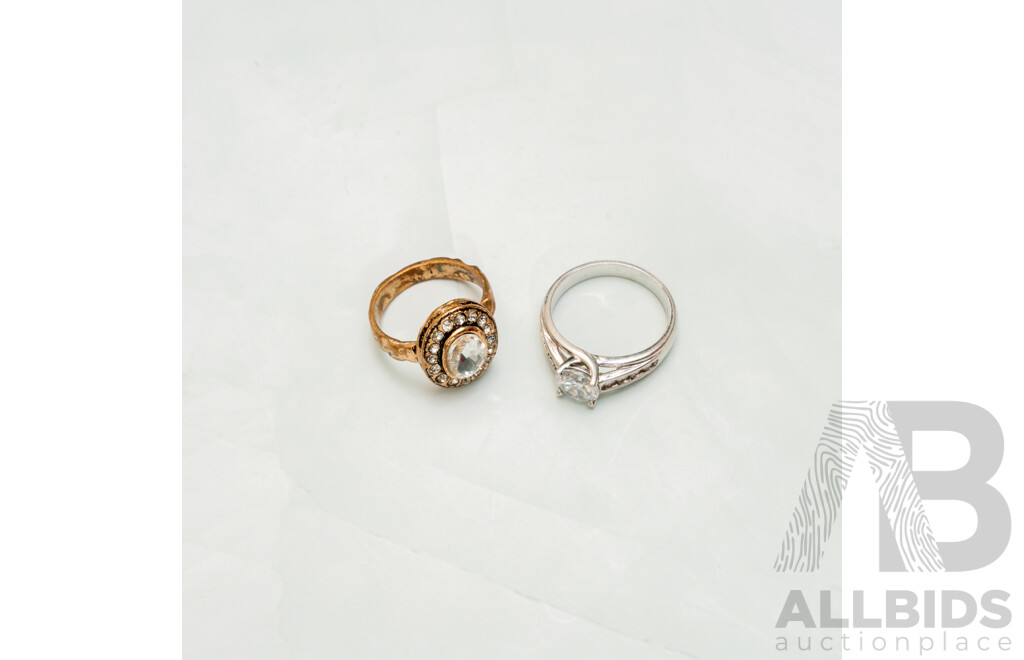 Prouds Sterling Silver CZ Ring, Size O & Copper Swarovski Crystal Set Ring, Size L - Both Boxed