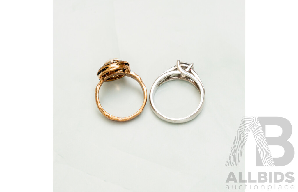 Prouds Sterling Silver CZ Ring, Size O & Copper Swarovski Crystal Set Ring, Size L - Both Boxed