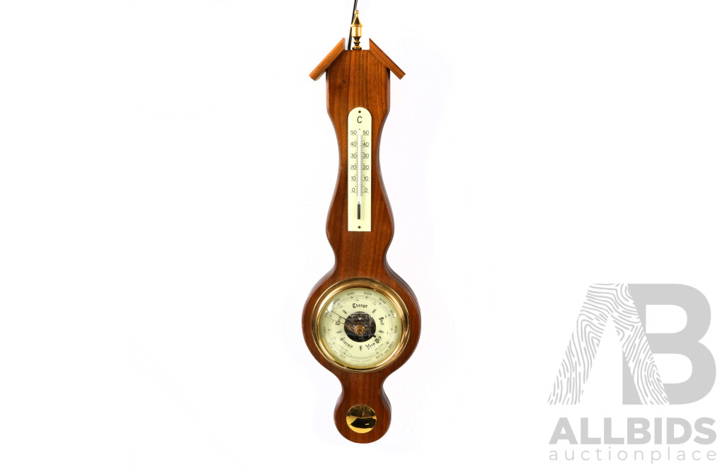 Retro Wooden Barometer and Thermometer by Pracisions West Germany