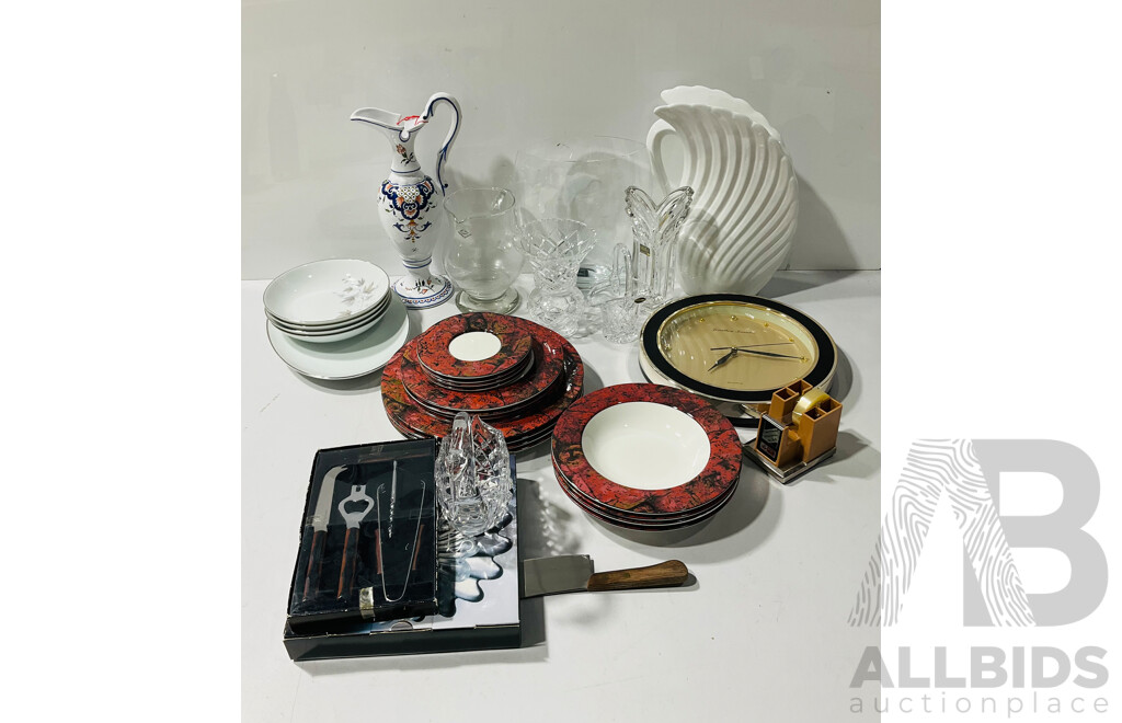 Collection Decorative and Other Homewares Icluding Porcelain, Wall Clock and More