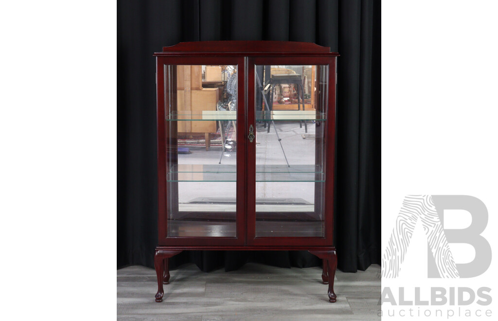 Queen Anne Style Raised Two Shelf Glass DIsplay Case
