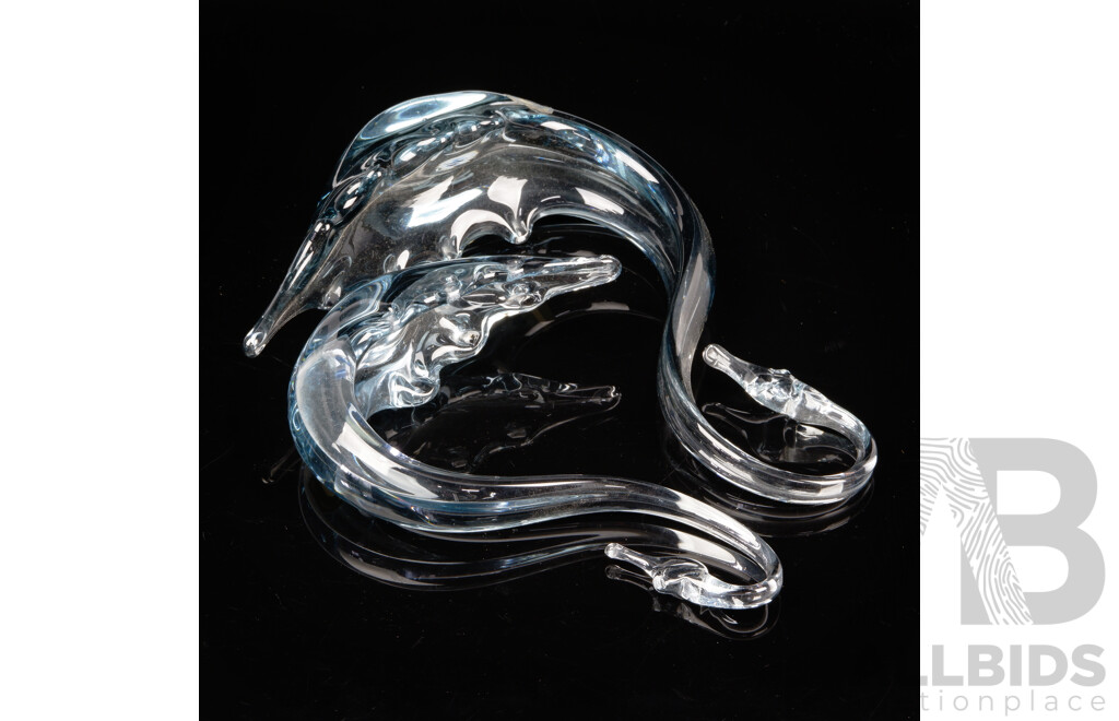 Two Mid Century English Whitefriars Glass Swan Figures