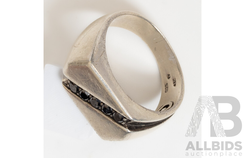 A&C Sterling Silver Black Diamond Signet Ring, TDW0.25ct, Size W, 7.37 Grams