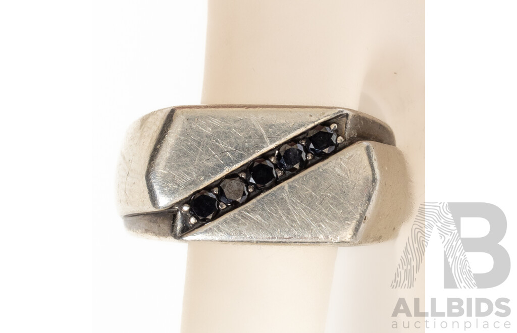 A&C Sterling Silver Black Diamond Signet Ring, TDW0.25ct, Size W, 7.37 Grams