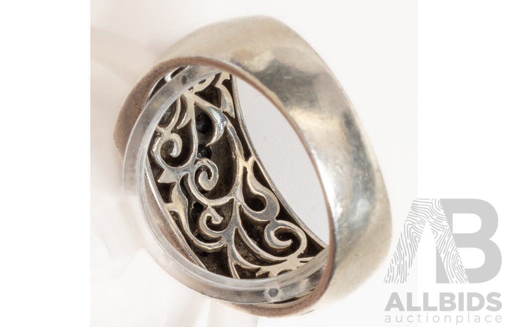 A&C Sterling Silver Black Diamond Signet Ring, TDW0.25ct, Size W, 7.37 Grams