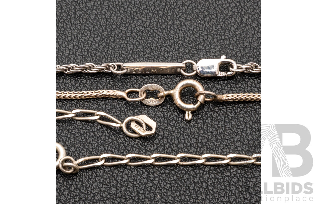 Sterling Silver CZ Heart Pendant with Rope Link Necklace, with Locket and Harmony Ball Necklaces, 19.49 Grams