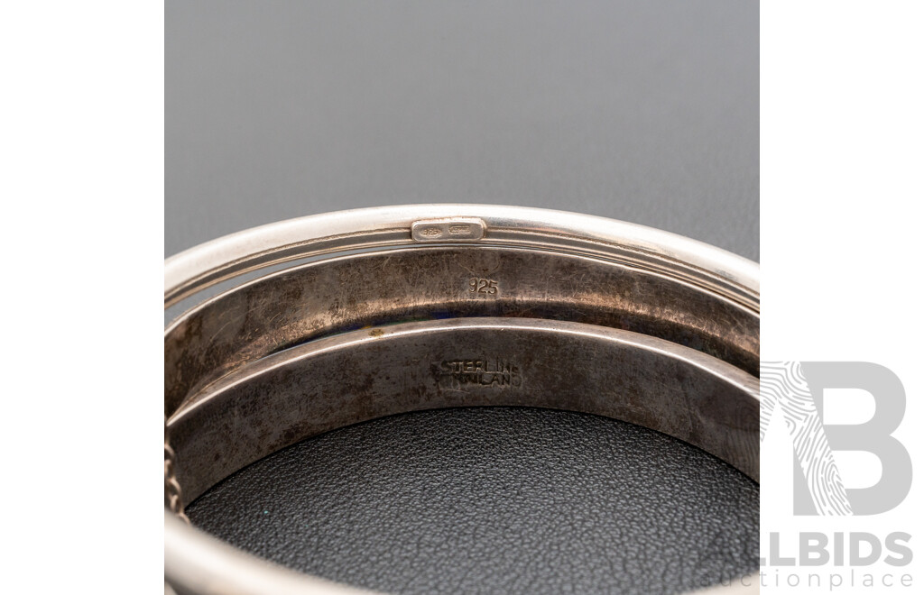 Sterling Silver Vintage Enamel Hinged Butterfly Bangle, Other Hinged Bangle and Golf Bangle, 42.46 Grams