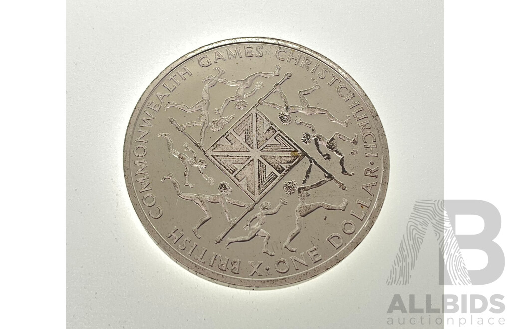 New Zealand 1974 Silver One Dollar Coin, Commonwealth Games .925