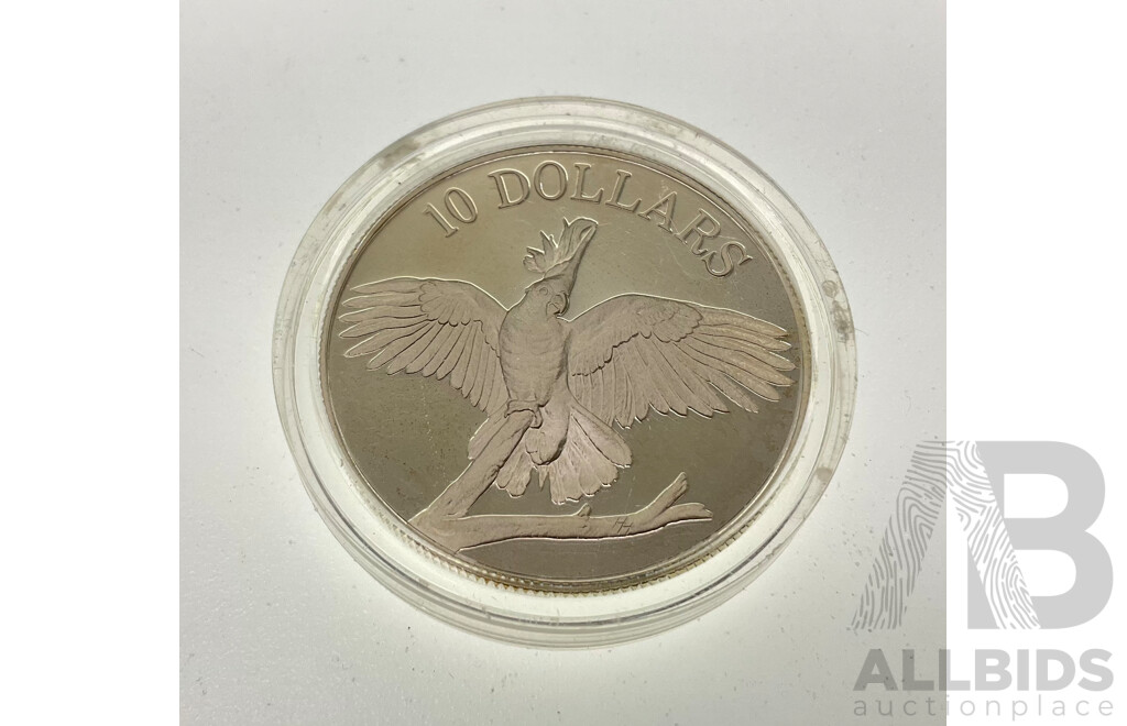 Australian RAM 1990 Silver Ten Dollar Coin, Birds of Australia, Cockatoo .925