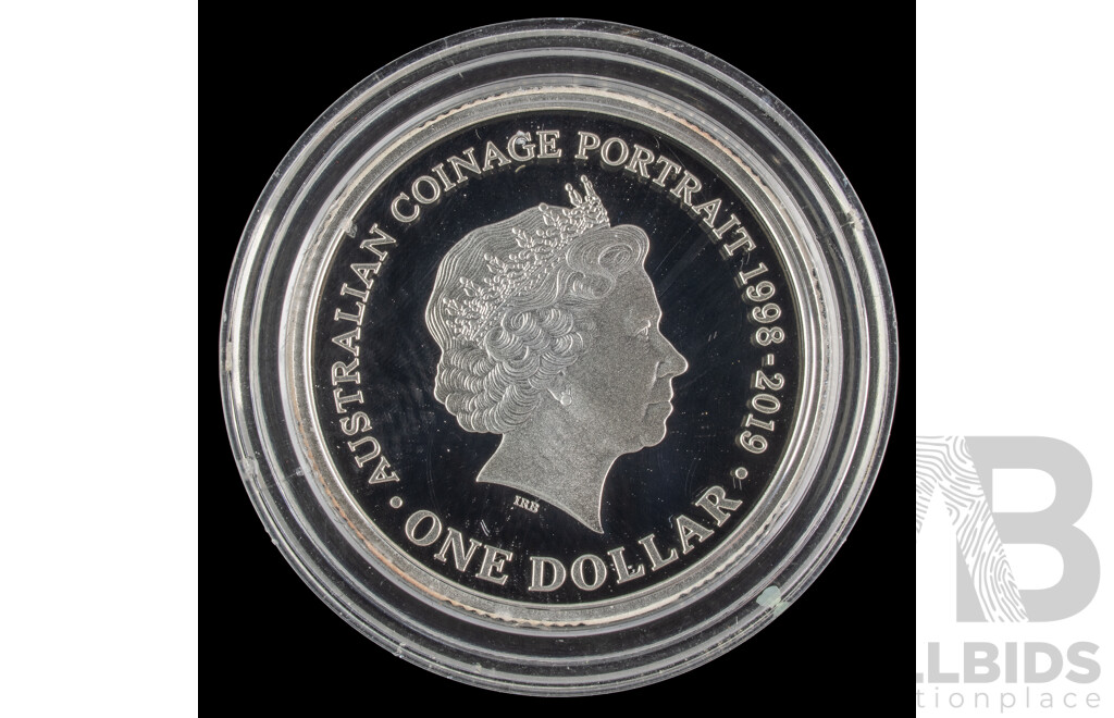 Australian RAM 2019 Silver Proof One Dollar Coin, 6th Portrait QE2, a New Efigy Era .999