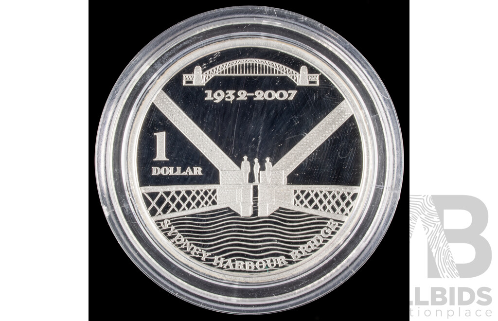 Australian RAM 2007 Silver Proof One Dollar Coin, 75th Anniversary of the Sydney Harbour Bridge .999
