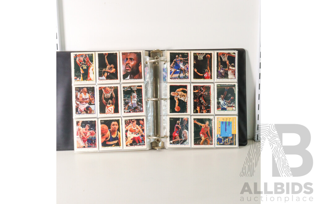 Album of Topps 1993/95 NBA Collector Cards Including Micheal Jordan, Charles Barkley, John Stockton, Karl Malone, Clyde Drexler, Hakeem Olajuwon, Shawn Kemp, David Robinson, Isiah Thomas, Shaq, Chris Webber and More