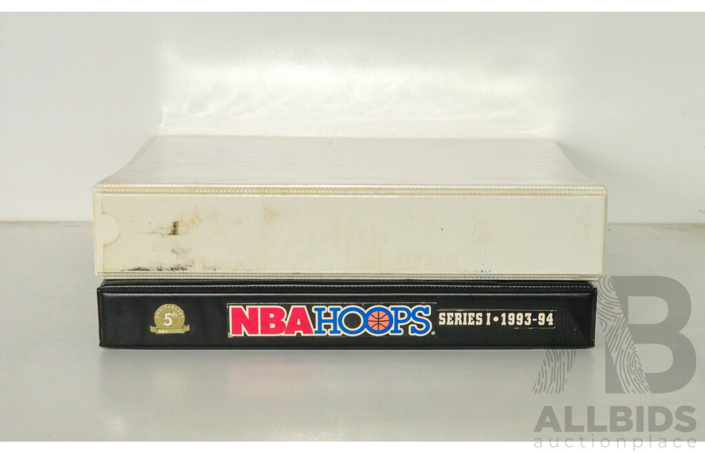 Two Albums of 1993/94 NBA Hoops and Upper Deck Collector Cards Including Dennis Robinson, Charles Barkley, Alonzo Mourning, Chris Webber, Scottie Pippen, Anfernee Hardaway, Dominique Wilkins, Joe Dumas, Dikembe Mutombo, Latrell Sprewell and More