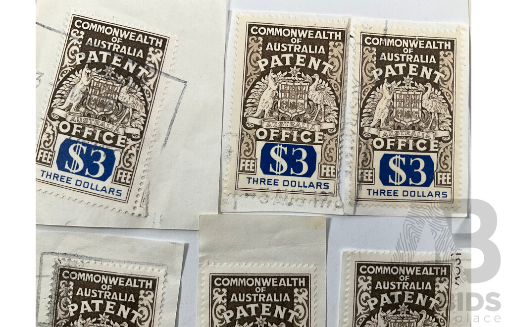 Eight Commonwealth of Australia Patent Office Three Dollar Stamps, Series Two