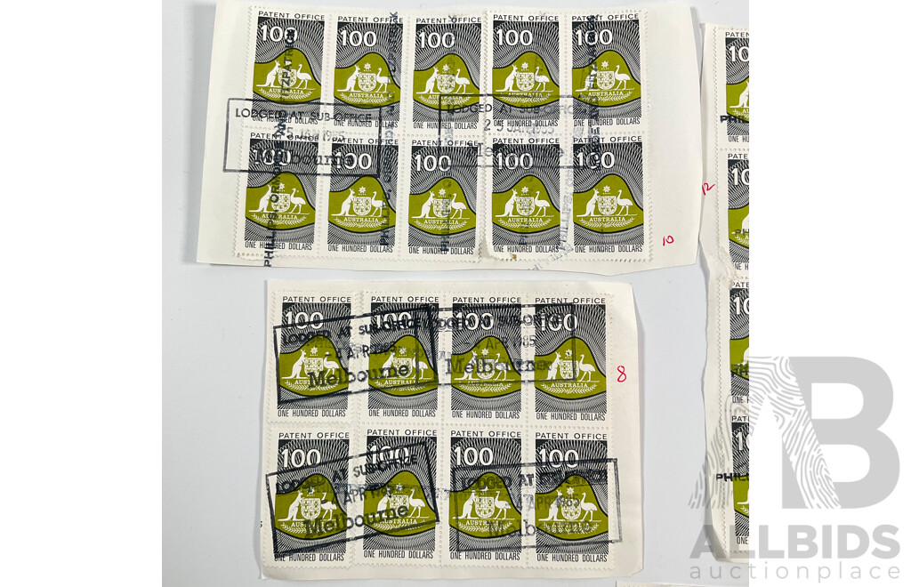 Fifty Australian One Hundred Dollar Patent Office Stamps, Series Two