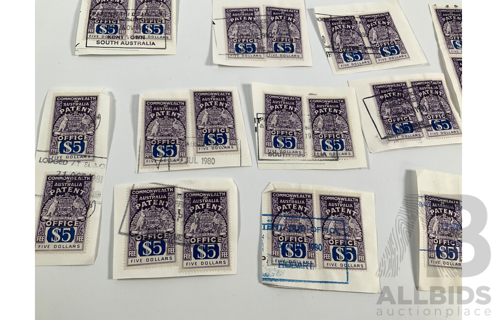 Fifty Australian Five Dollar Patent Office Stamps, Series Two