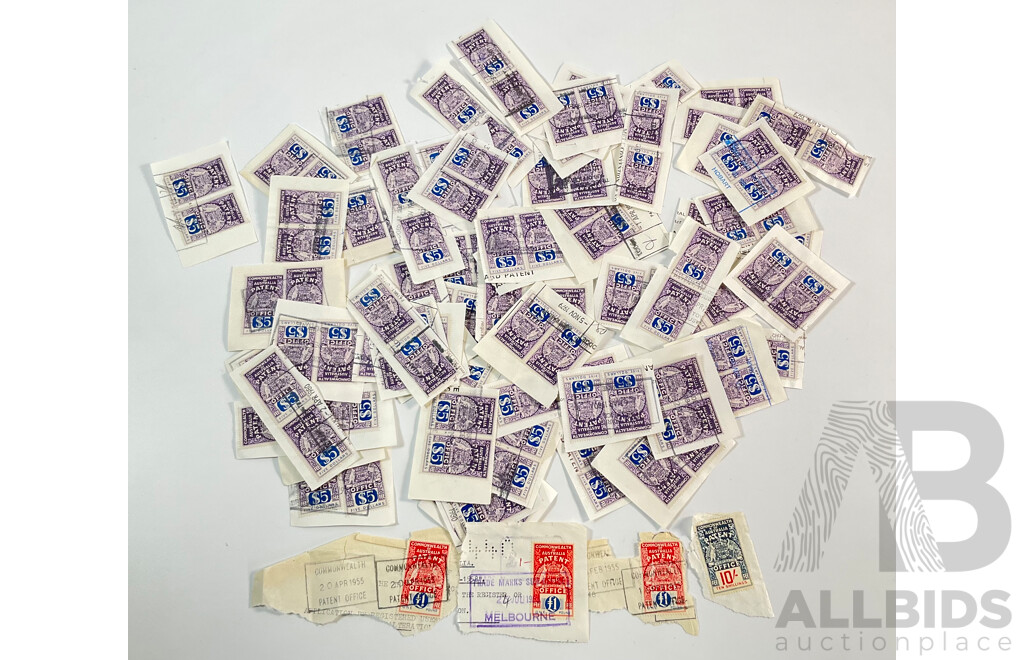 Collection of Commonwealth of Australia Patent Office Stamps Including Series One Ten Shillings and One Pound, Series Two Five Dollars