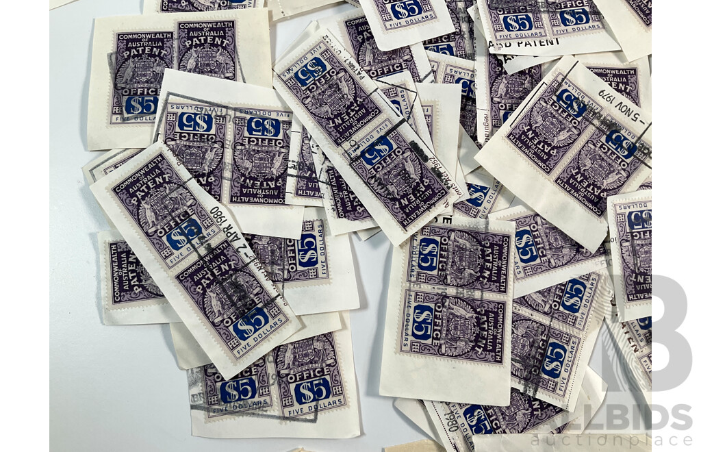 Collection of Commonwealth of Australia Patent Office Stamps Including Series One Ten Shillings and One Pound, Series Two Five Dollars