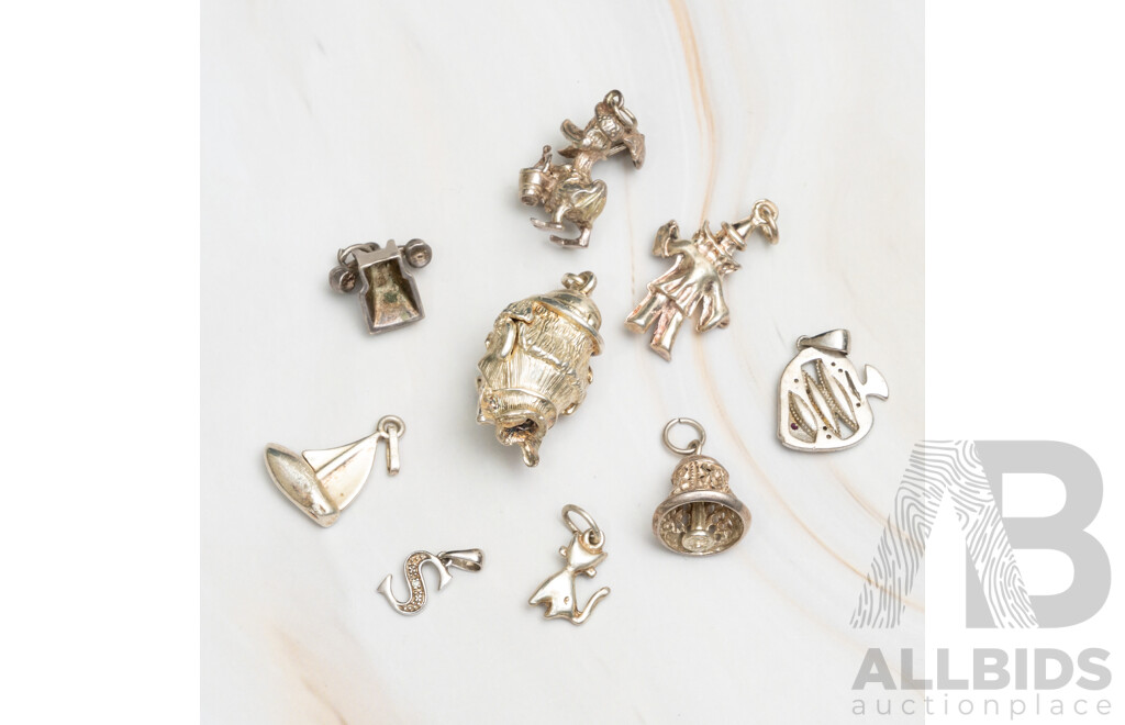 Vintage Sterling Silver Collection of (9) Unused Charms in Various Themes