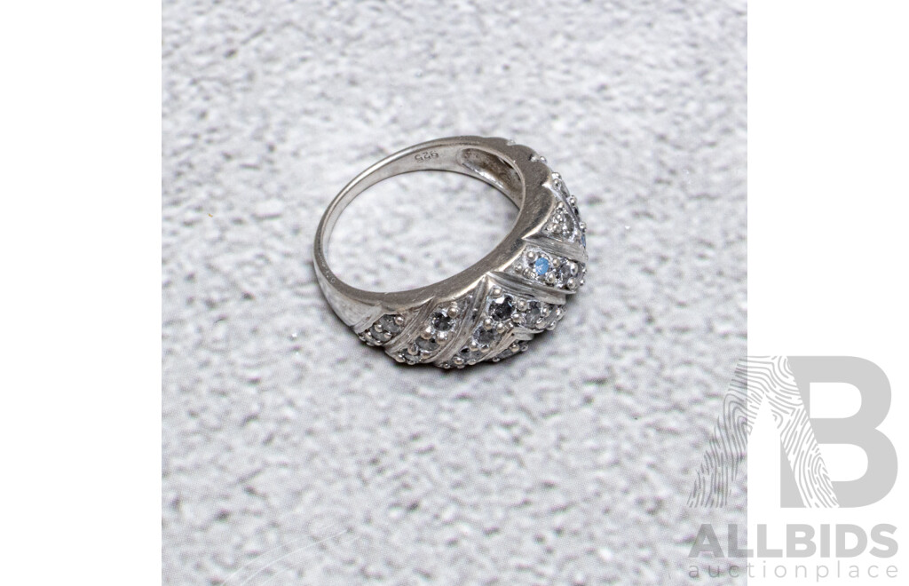 Sterling Silver Salt & Pepper Diamond Cluster Dome Ring, TDW 0.60ct, Size O, 5.07 Grams