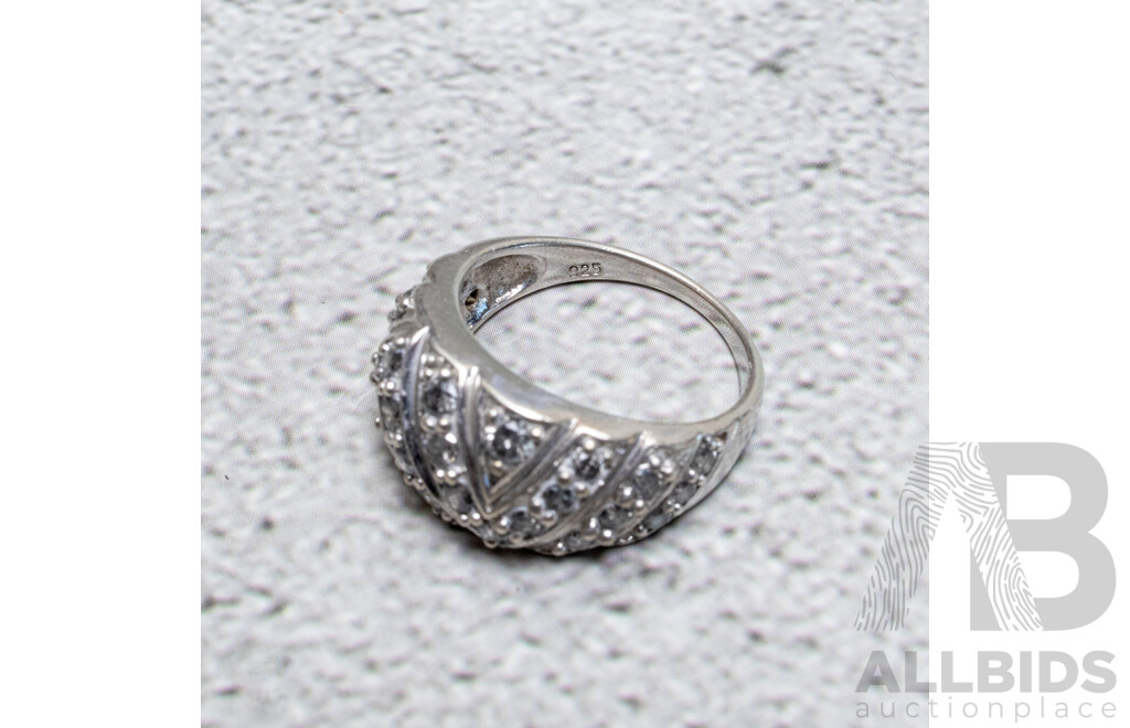 Sterling Silver Salt & Pepper Diamond Cluster Dome Ring, TDW 0.60ct, Size O, 5.07 Grams