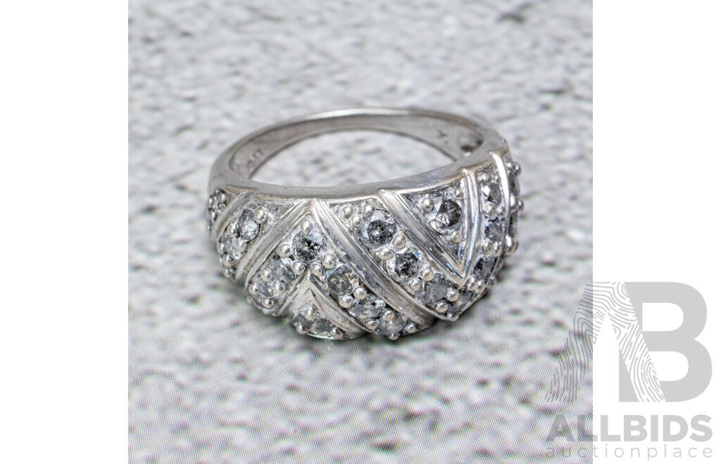 Sterling Silver Salt & Pepper Diamond Cluster Dome Ring, TDW 0.60ct, Size O, 5.07 Grams