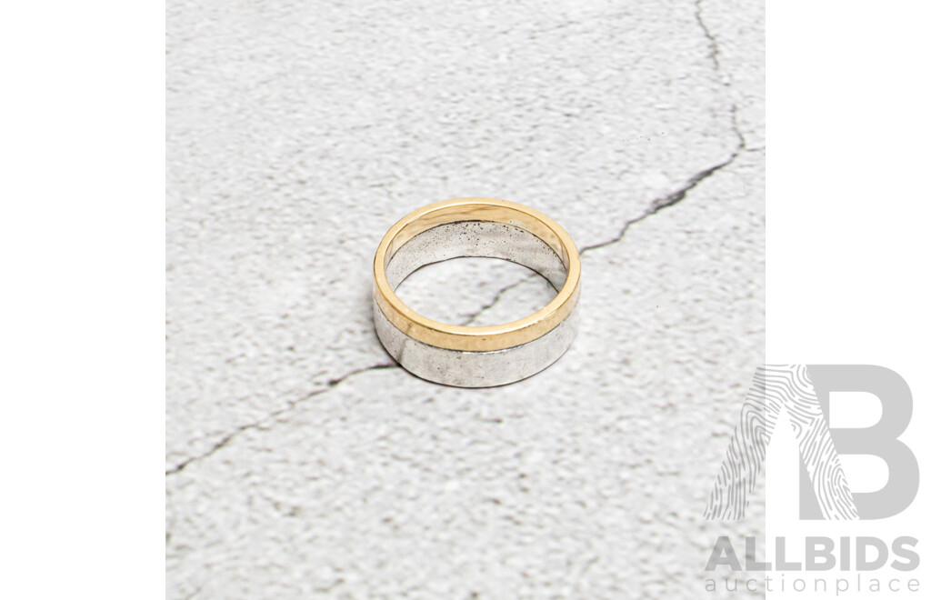 18ct & Sterling Silver Handmade Artisan Flat Profile Men's Wedding Ring, Size S, 8.0 Grams