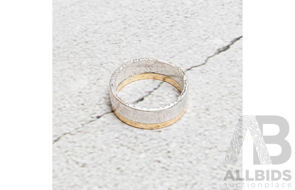 18ct & Sterling Silver Handmade Artisan Flat Profile Men's Wedding Ring, Size S, 8.0 Grams