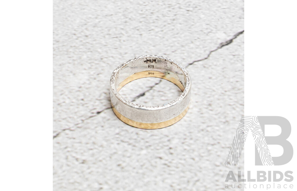 18ct & Sterling Silver Handmade Artisan Flat Profile Men's Wedding Ring, Size S, 8.0 Grams