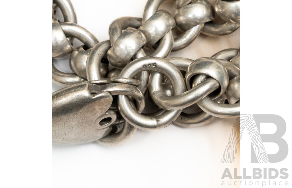 Vintage Solid Sterling Silver Fancy Link Padlock Bracelet, 20cm, 51.81 Grams