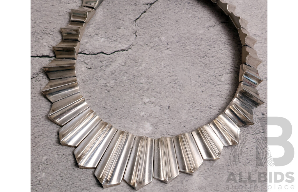 Vintage Antonio Pineda Los Ballestero (970) Silver Chevron Zigzag Necklace, 42cm, 194.0 Grams