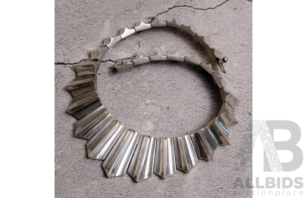 Vintage Antonio Pineda Los Ballestero (970) Silver Chevron Zigzag Necklace, 42cm, 194.0 Grams