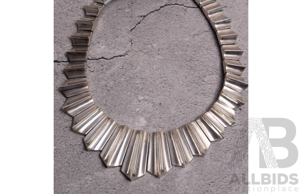 Vintage Antonio Pineda Los Ballestero (970) Silver Chevron Zigzag Necklace, 42cm, 194.0 Grams