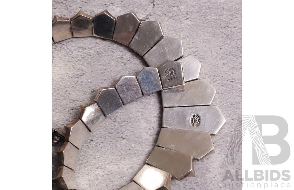 Vintage Antonio Pineda Los Ballestero (970) Silver Chevron Zigzag Necklace, 42cm, 194.0 Grams