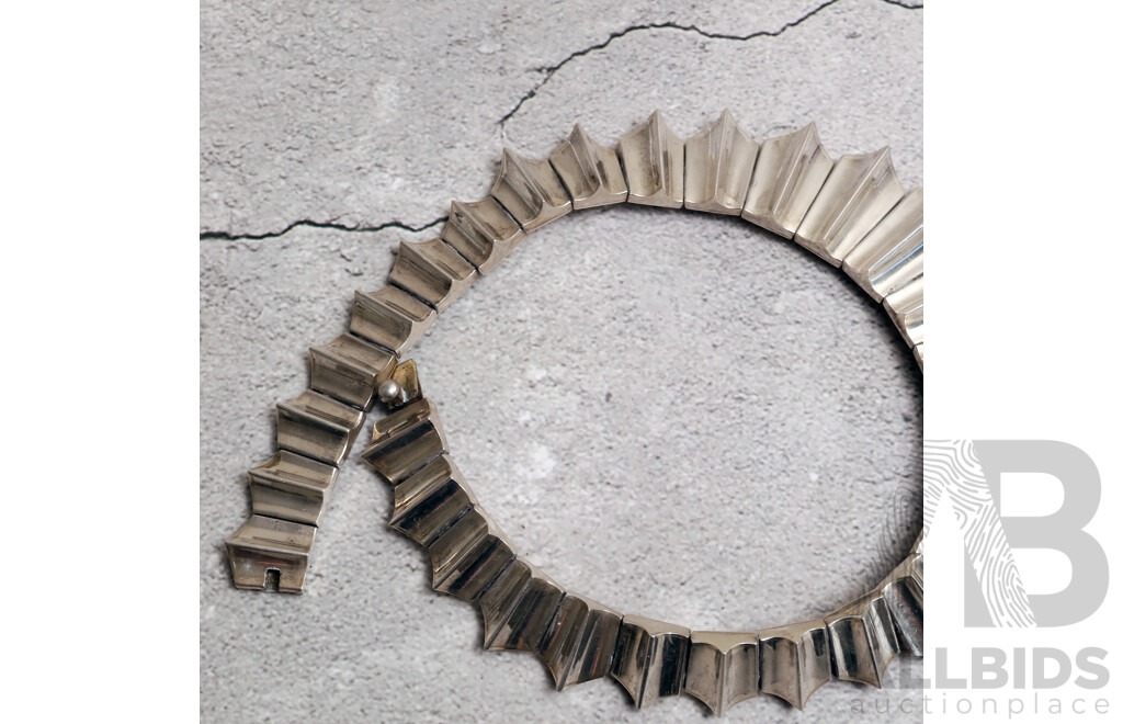 Vintage Antonio Pineda Los Ballestero (970) Silver Chevron Zigzag Necklace, 42cm, 194.0 Grams