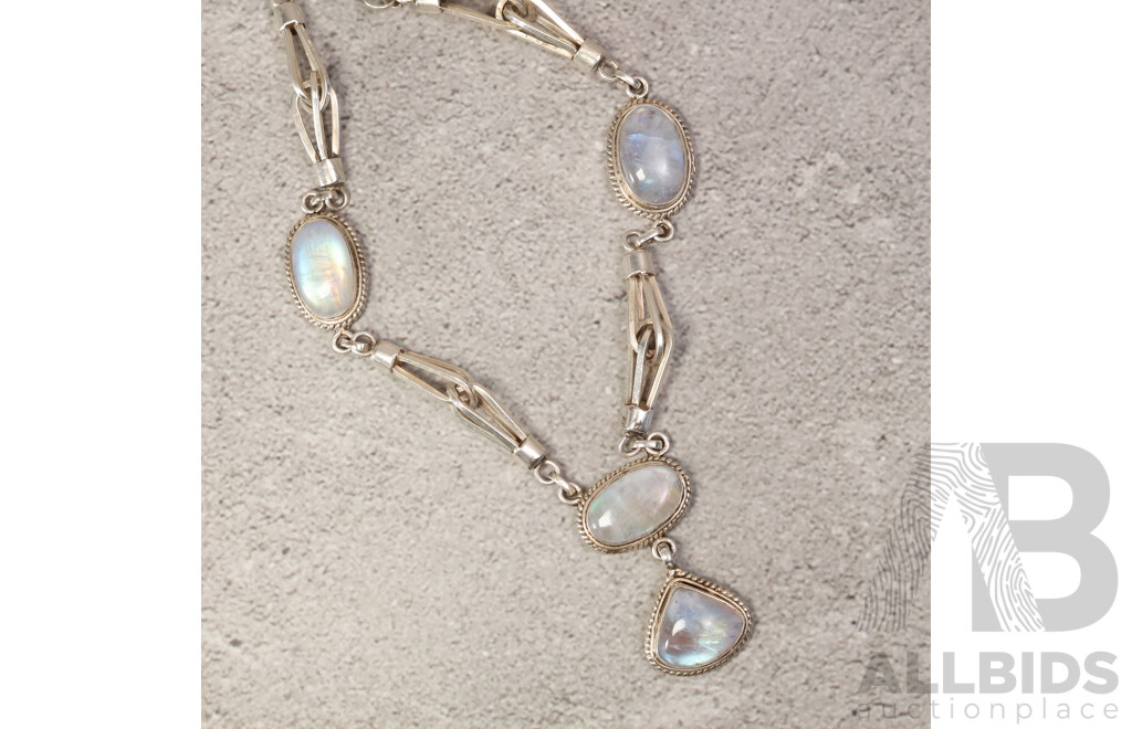 Vintage Sterling Silver Moonstone Cabochon Drop Pendant Necklace, 45cm, 61.34 Grams