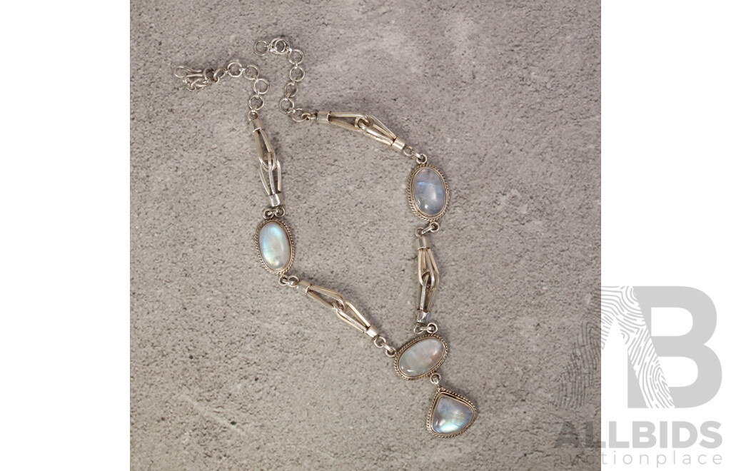 Vintage Sterling Silver Moonstone Cabochon Drop Pendant Necklace, 45cm, 61.34 Grams