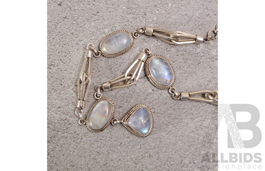 Vintage Sterling Silver Moonstone Cabochon Drop Pendant Necklace, 45cm, 61.34 Grams