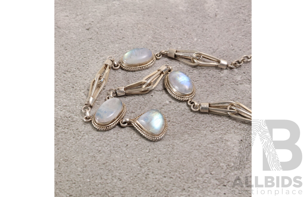 Vintage Sterling Silver Moonstone Cabochon Drop Pendant Necklace, 45cm, 61.34 Grams