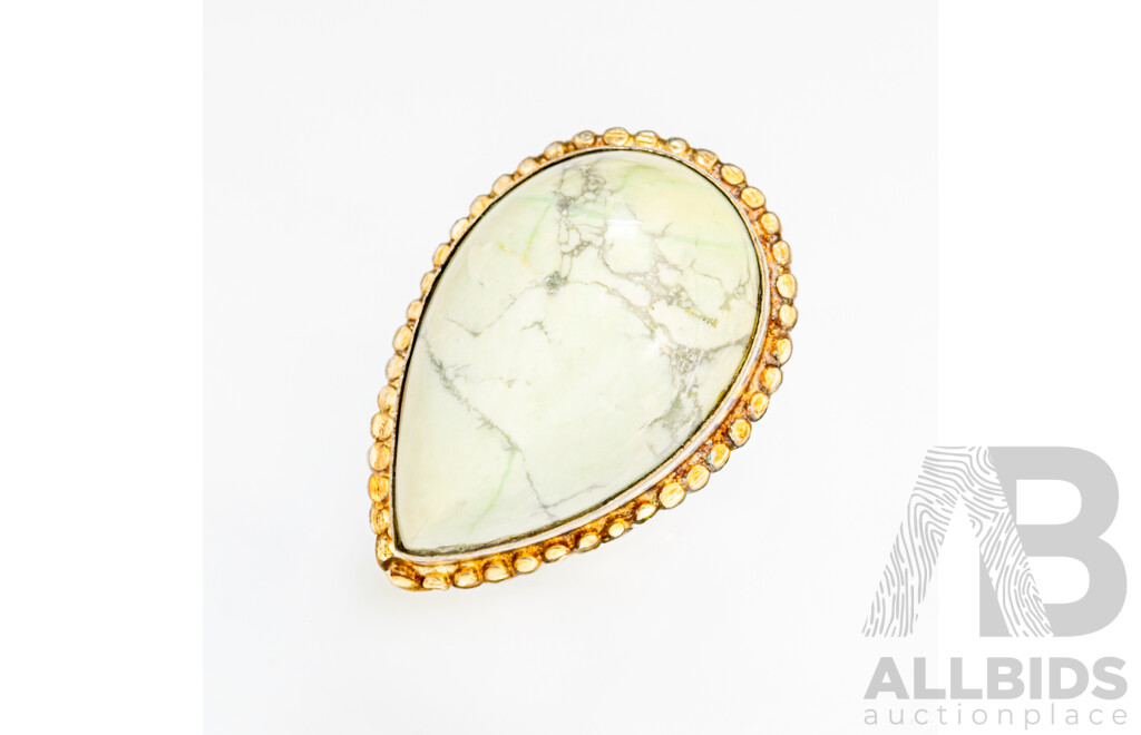 Sterling Silver Variscite Cabochon Ring, Size R, 12.96 Grams