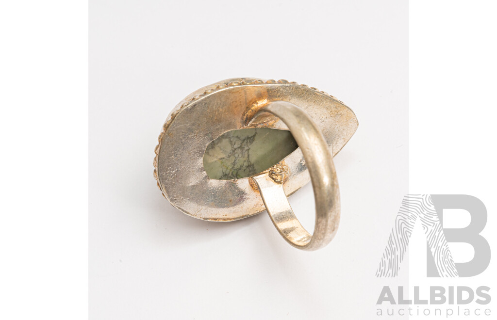 Sterling Silver Variscite Cabochon Ring, Size R, 12.96 Grams