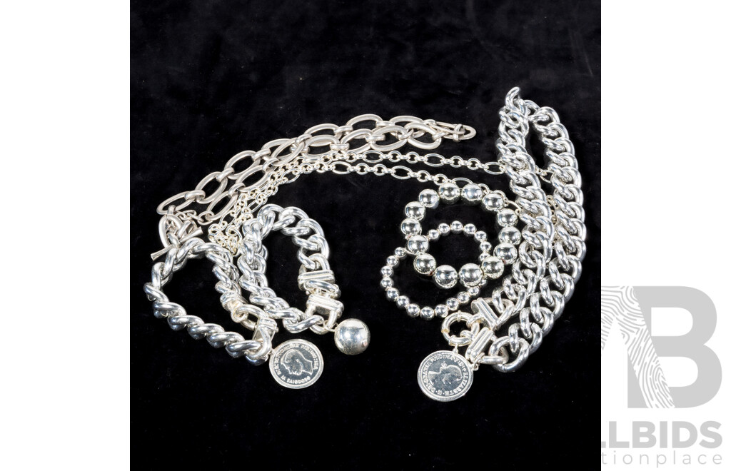 Collection of Chunky Silver Tone Bracelets and Necklaces