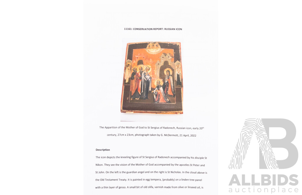 Artist Unknown, (Early 20th Century), The Apparition of the Mother of God to St Sergius of Radonezh, Vintage Russian Icon, Gold Leaf and Egg Tempera on a Linden Tree Panel, 27 x 23 cm
