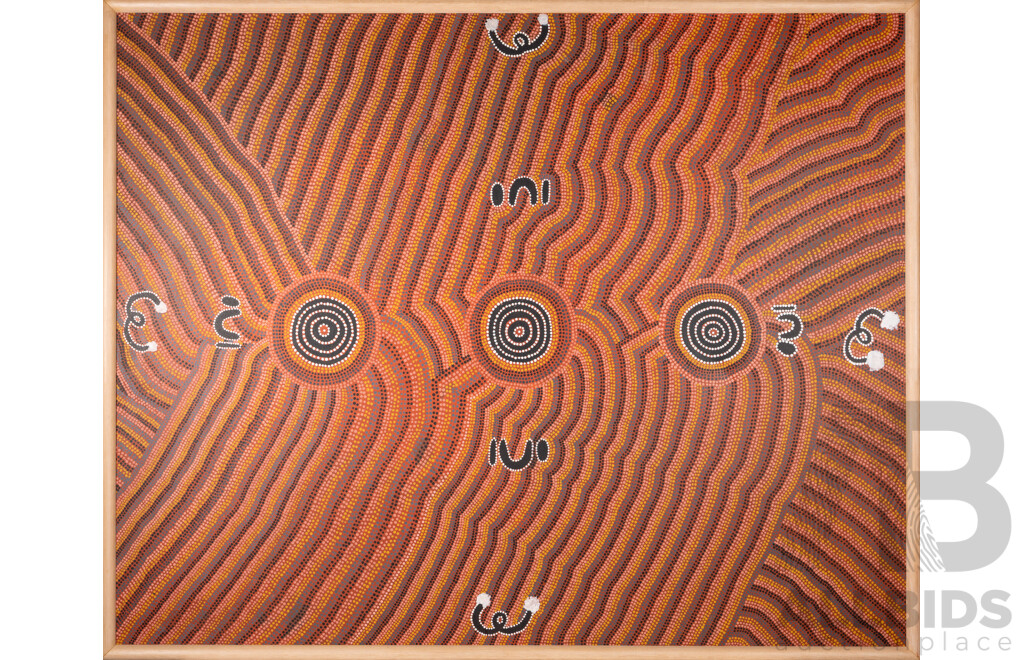 Glenda Nungarai, (20th Century, Indigenous Australian), Women’s Dreaming, Acrylic on Canvas, 124 x 154 cm (frame)