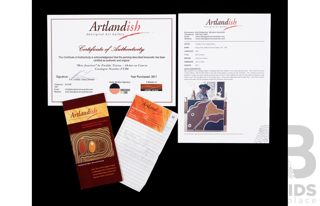 Freddie Timms, (20th Century, Indigenous-Australian, 1944-), Bow Junction, (2011), Ochre on Canvas, 75 x 90 cm